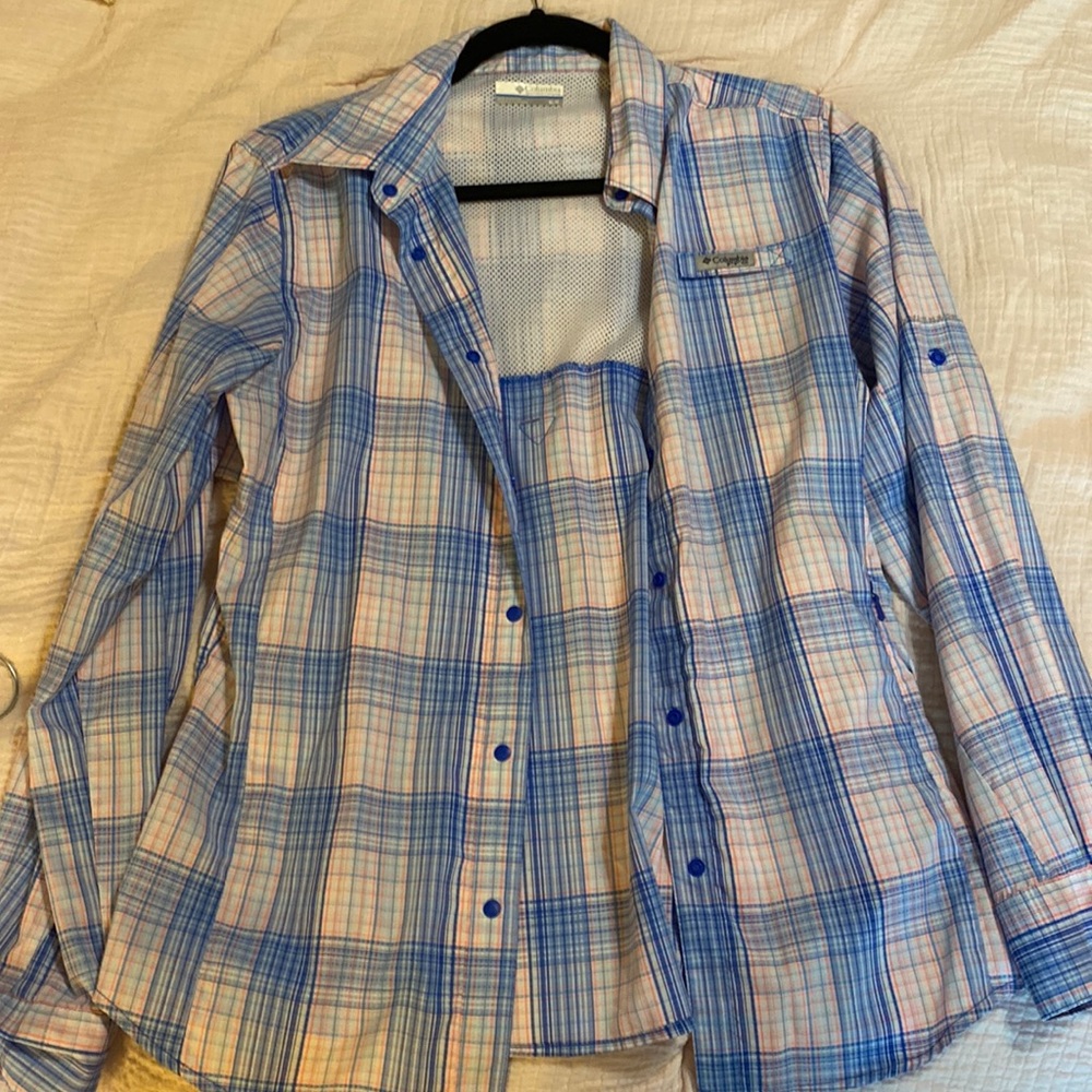 Columbia Long Sleeve Snap Button Blue plaid Shirt